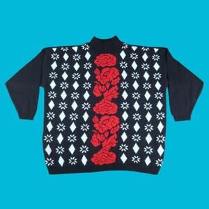 Vintage Sweater Exchange Rose Sweater Emo Goth Mock Neck Winter Cozy